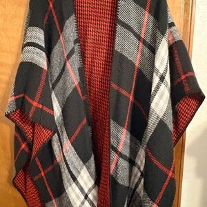Plaid Poncho with Red and Black Pattern